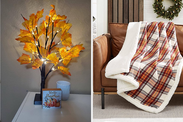 Maple leaf lamp/blanket on couch