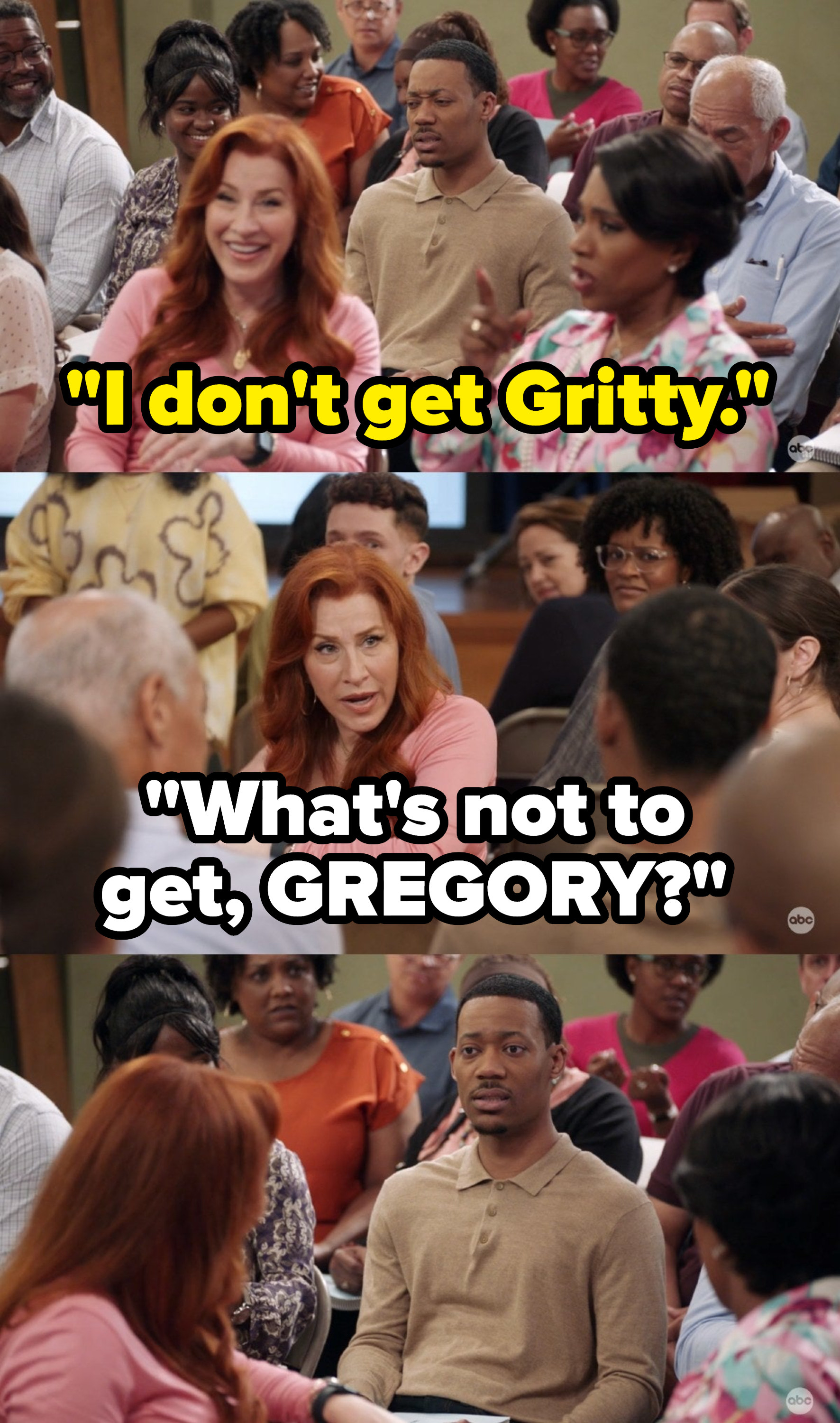scene from abbott elementary where gregory says he doesn&#x27;t get gritty and melissa angrily asks him what&#x27;s not to get