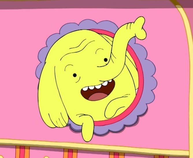 Tree Trunks talking to Finn and Jake as she peaks her head out a window