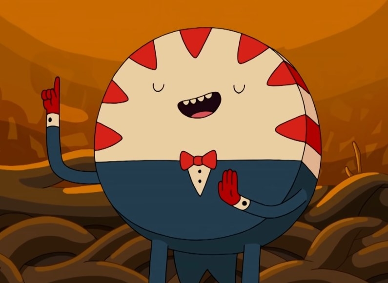 Peppermint Butler raising his hand to deny someone something