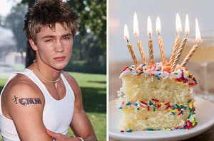 Chad Michael Murray is on the left with a birthday cake on the right