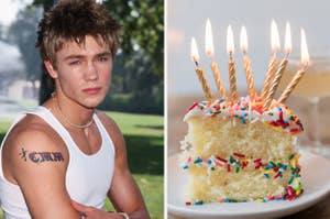 Chad Michael Murray is on the left with a birthday cake on the right
