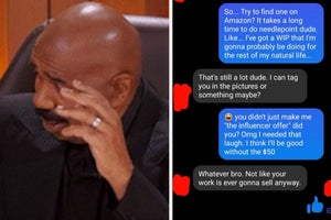 embarrassed steve harvey looking away next to facebook messages