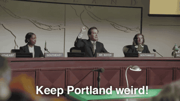 Man saying &quot;Keep Portland weird!&quot;