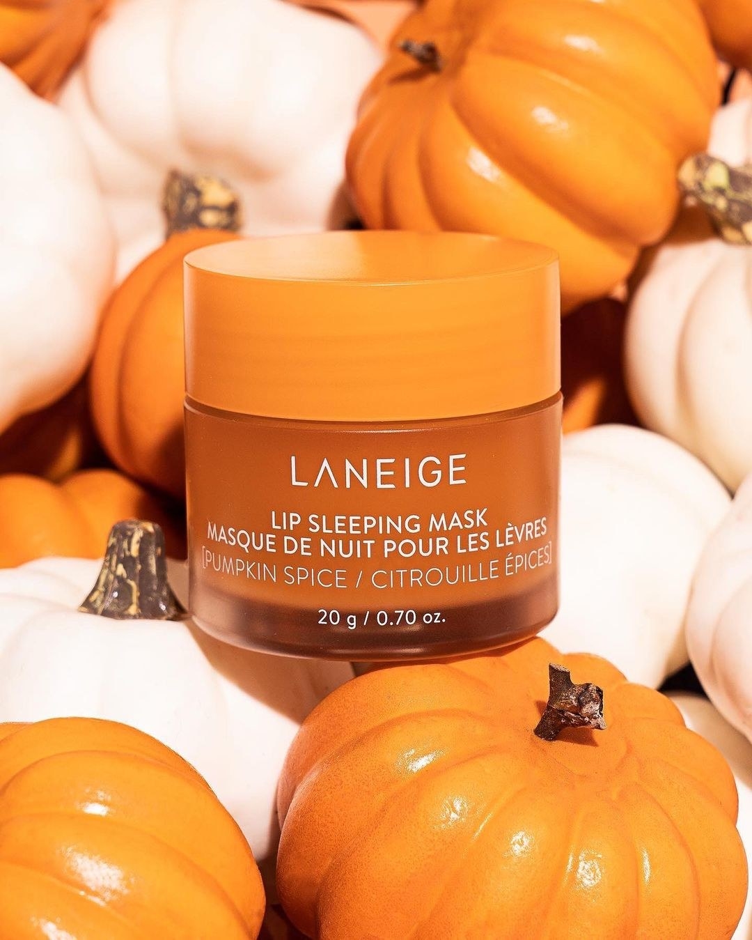 The Laneige lip mask on a pile of pumpkins