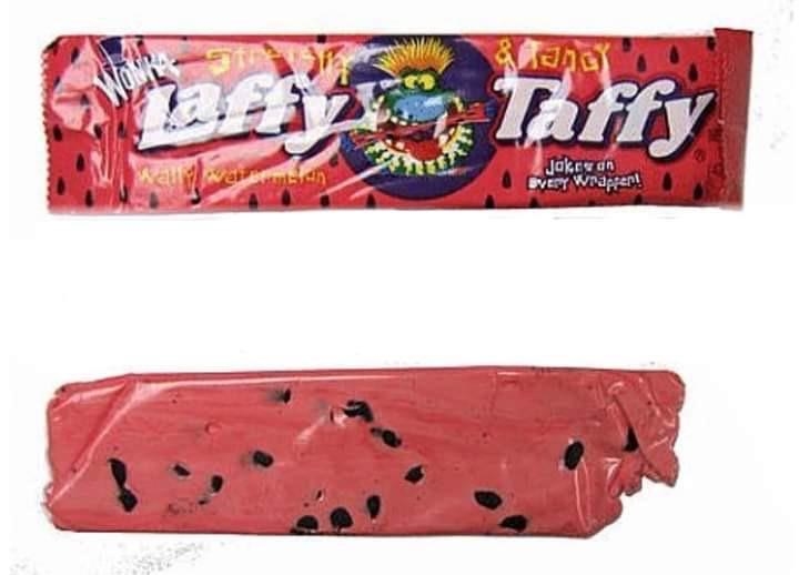 Watermelon Laffy Taffy with seeds.