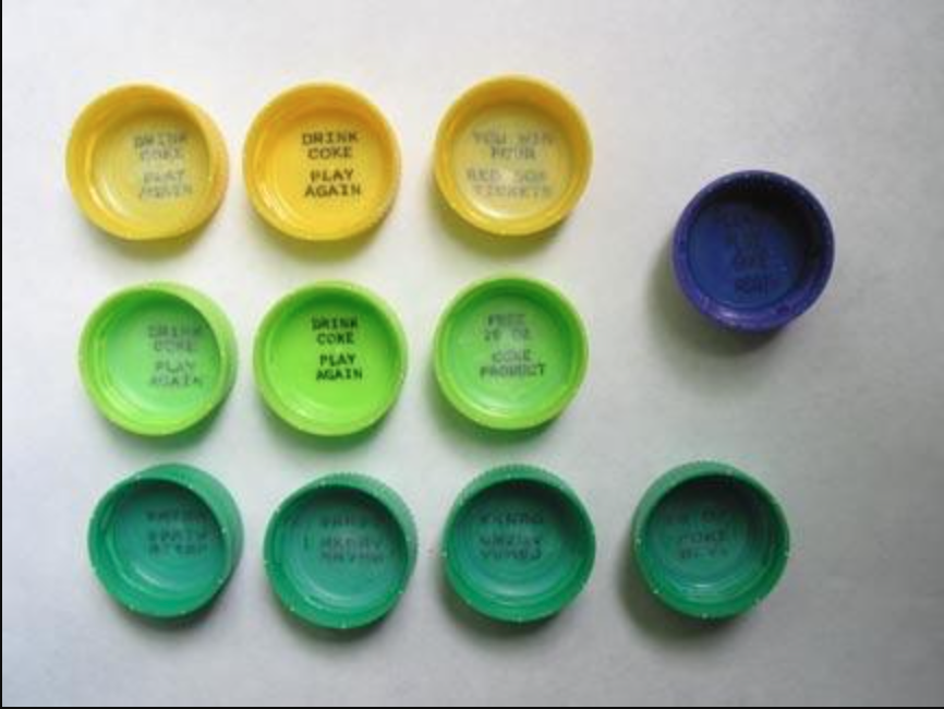 Different Coca Cola bottlecaps.