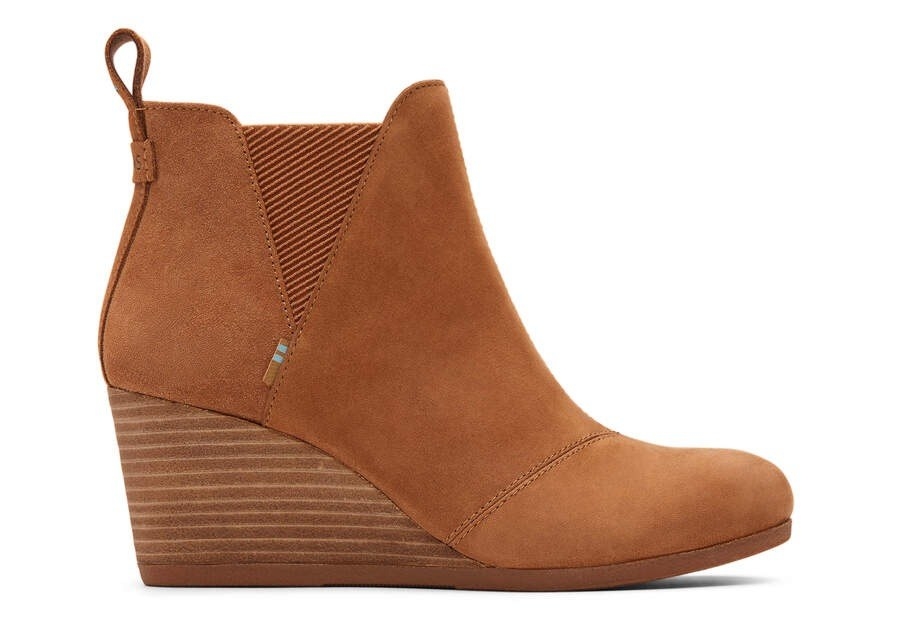 brown wedge bootie with a 2 ¾ heel height