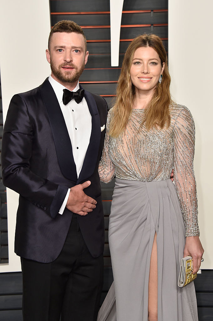 Timberlake and Jessica Biel dressed formally at an event