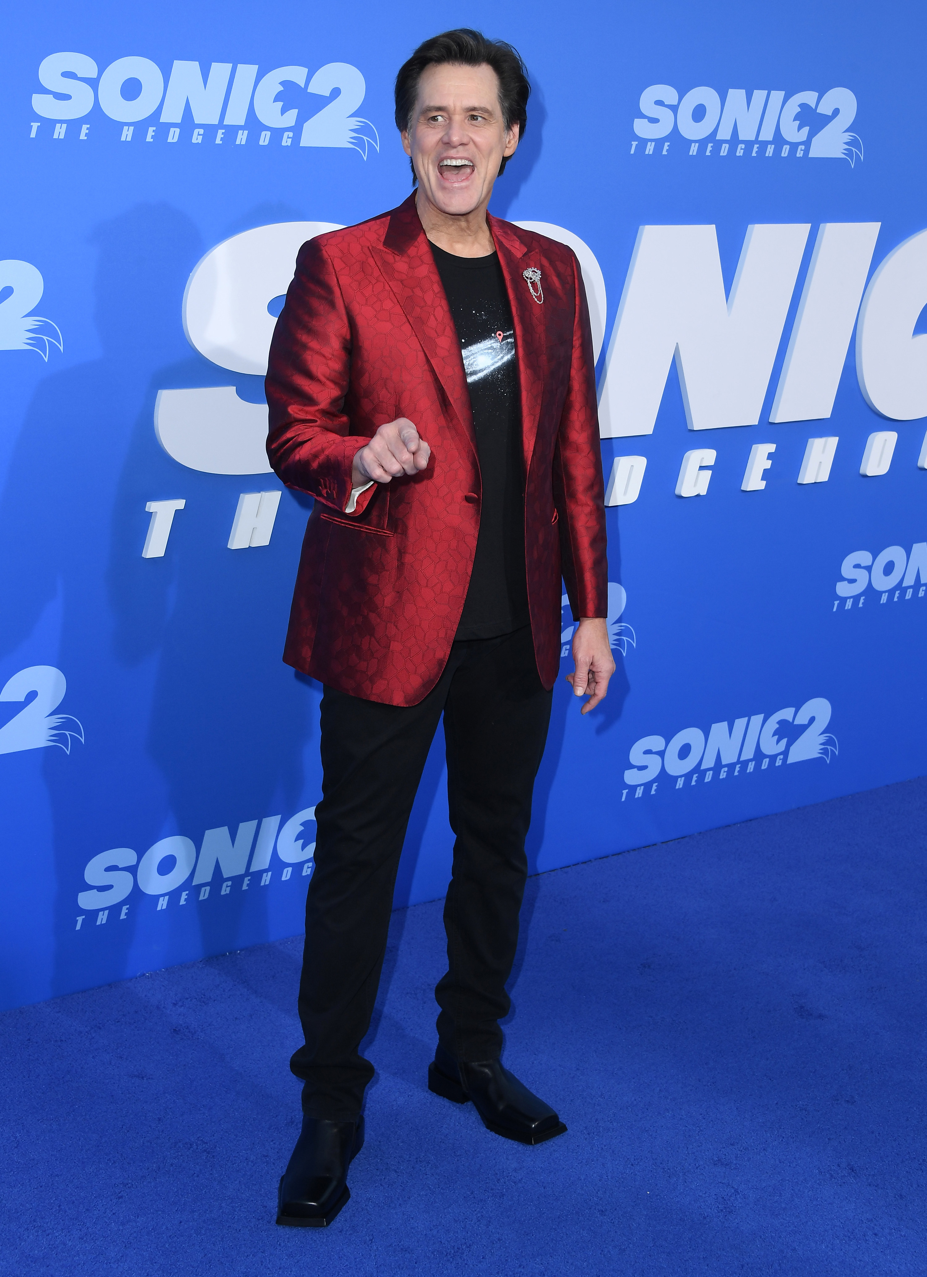 Jim Carrey at a Sonic the Hedgehog 2 premiere