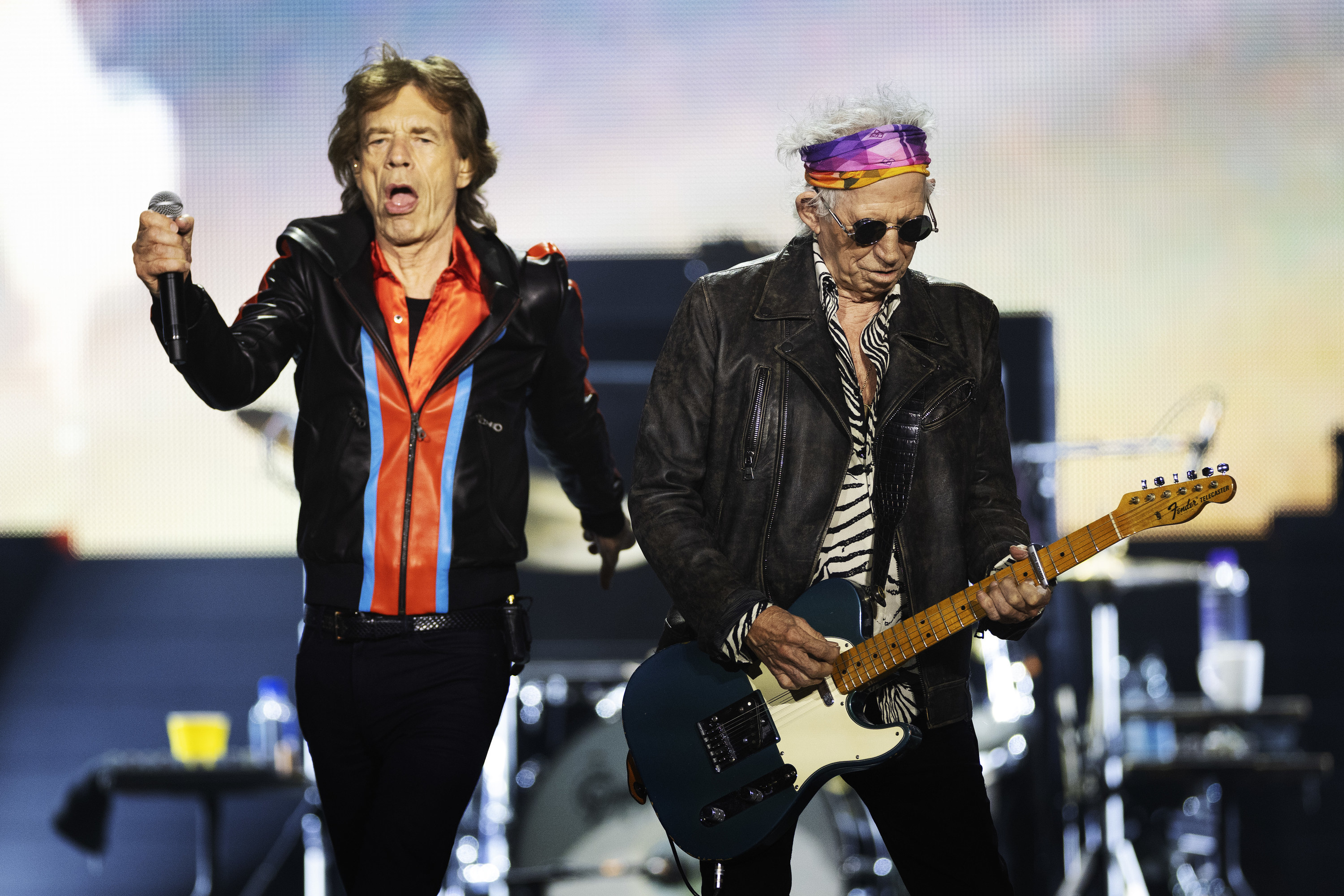 Jagger onstage performing with Keith Richards