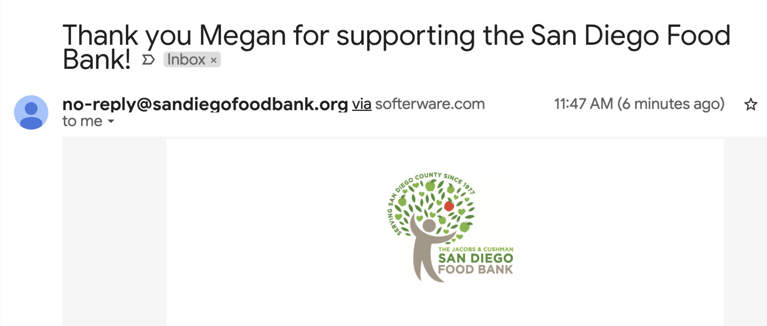 thank you Megan for supporting the san diego food bank