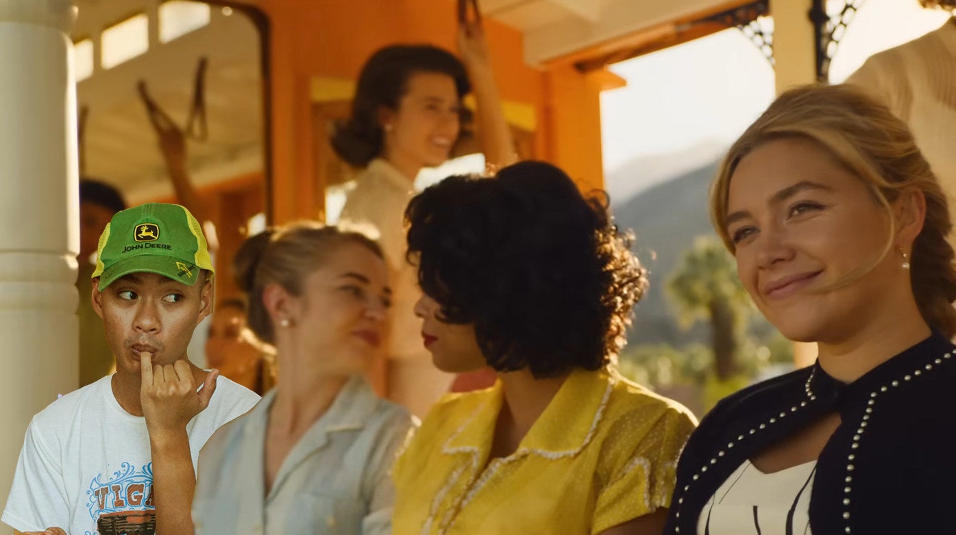 author photoshopped into &quot;don&#x27;t worry darling&quot; scene starring florence pugh