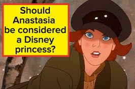 "Should Anastasia  be considered  a Disney princess?" is written with Anastasia on the right