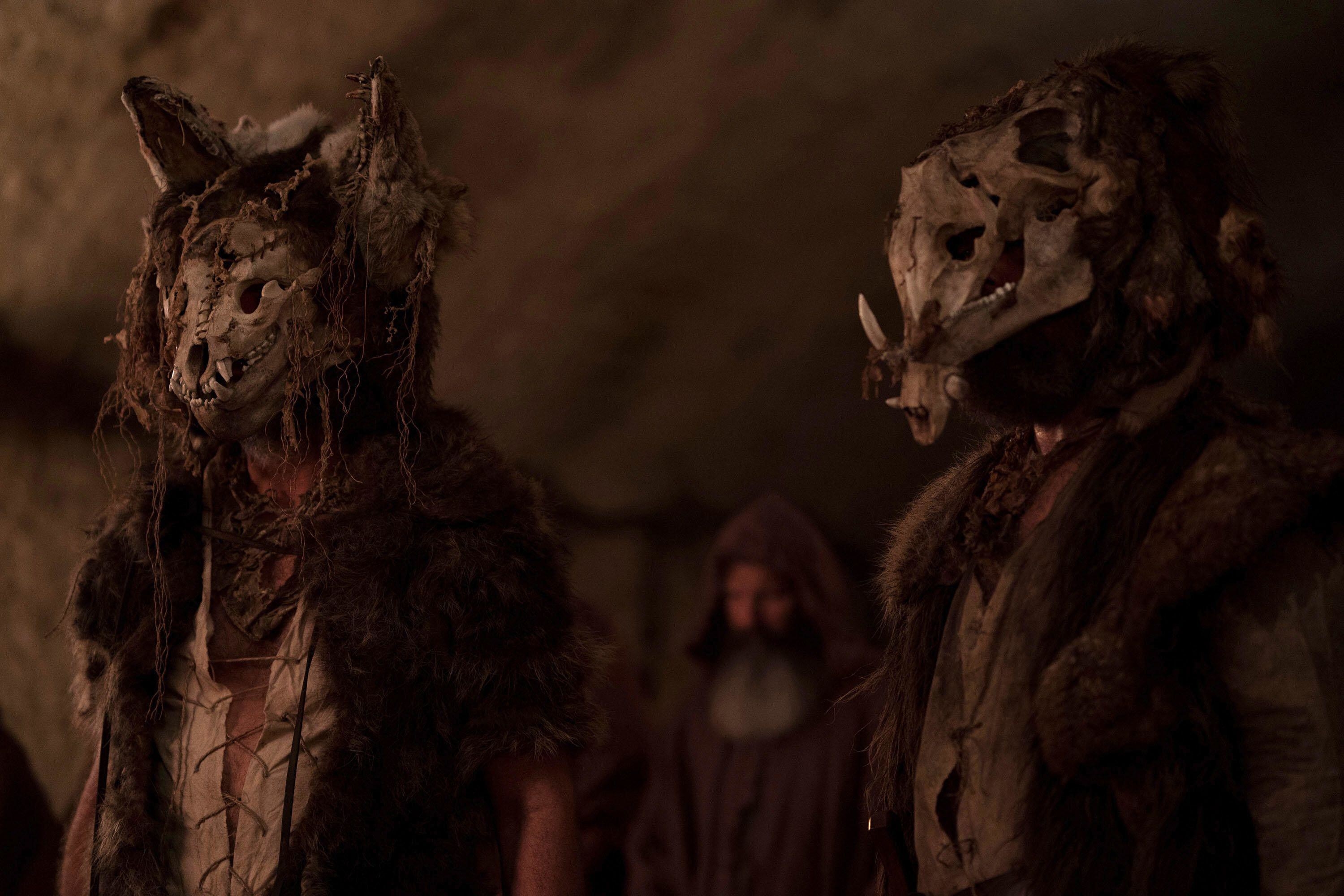 A pair of masked cave-dwellers appear for a ceremony in &quot;Wrong Turn&quot;