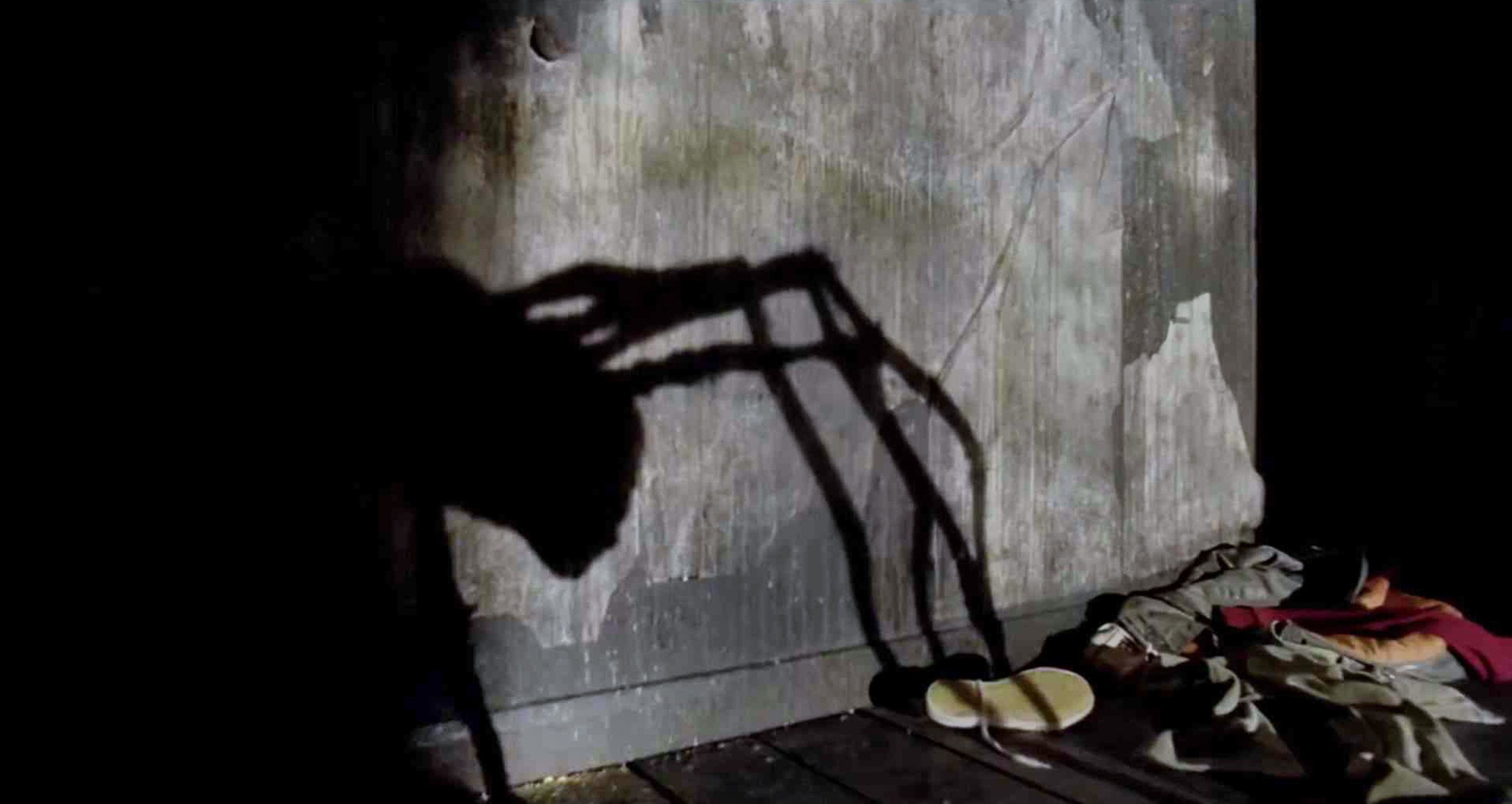 The shadow of a spider-like marionette is cast into a messy room in &quot;Possum&quot;