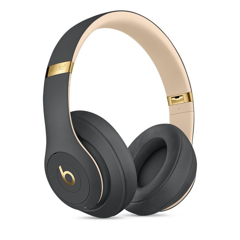 Gray headphones with gold details