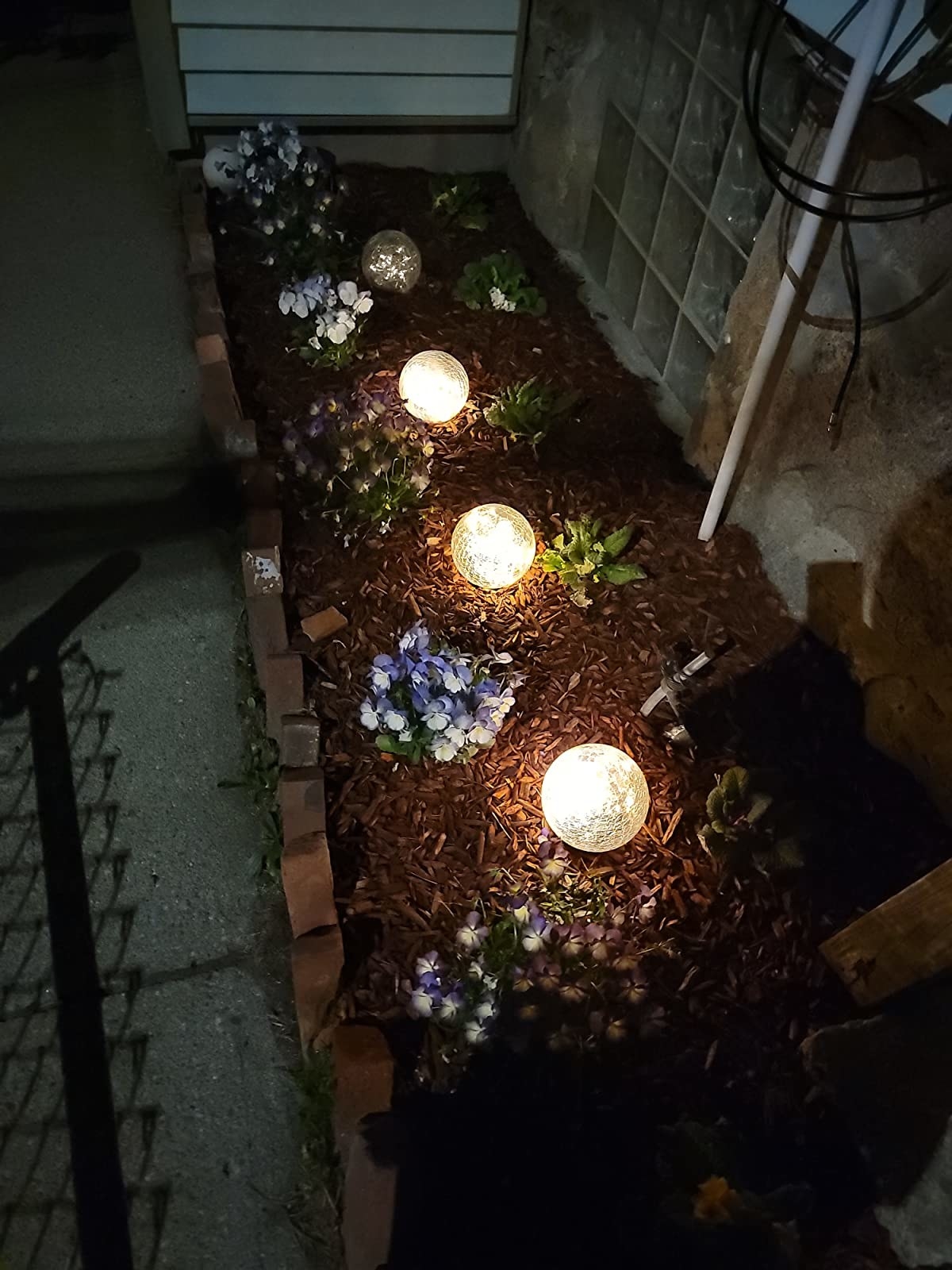 Reviewer image of solar globe lights in a flower bed
