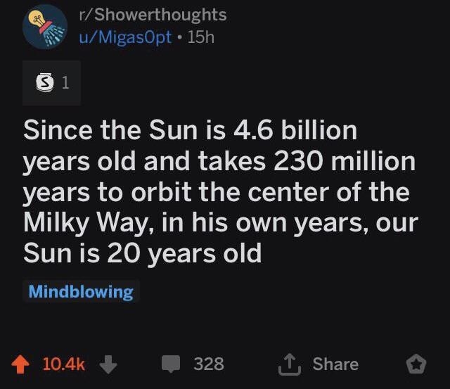 calculation that the Sun is only 20 years old