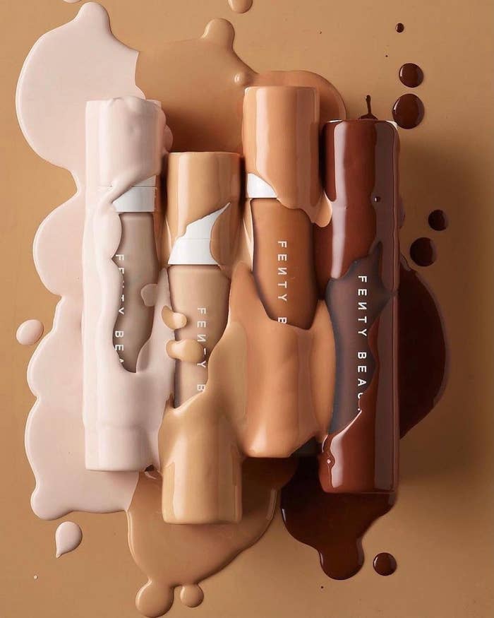 Four bottles of foundation laid out