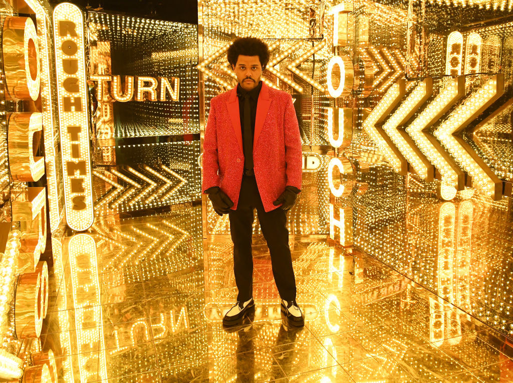 The Weeknd standing in the hall of mirrors