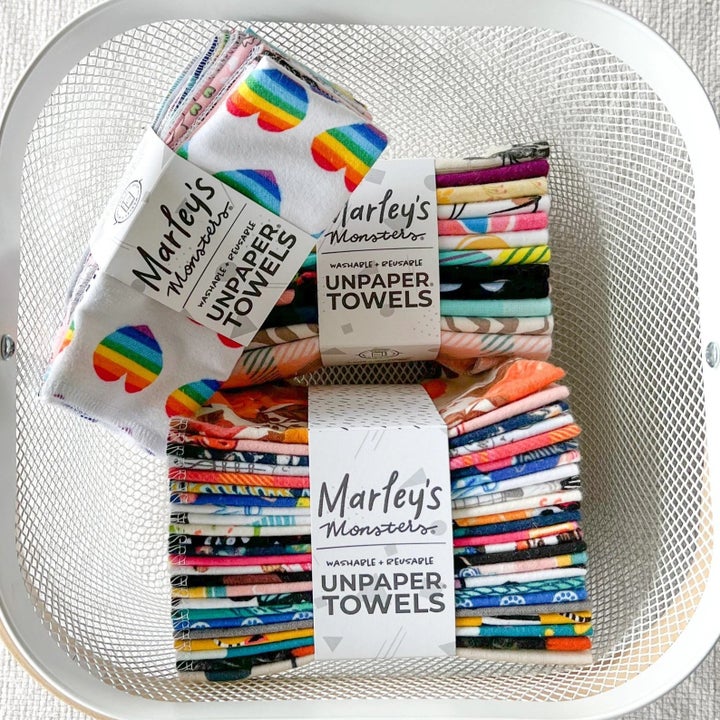 Several different size packs of the washable "paper" towels are shown