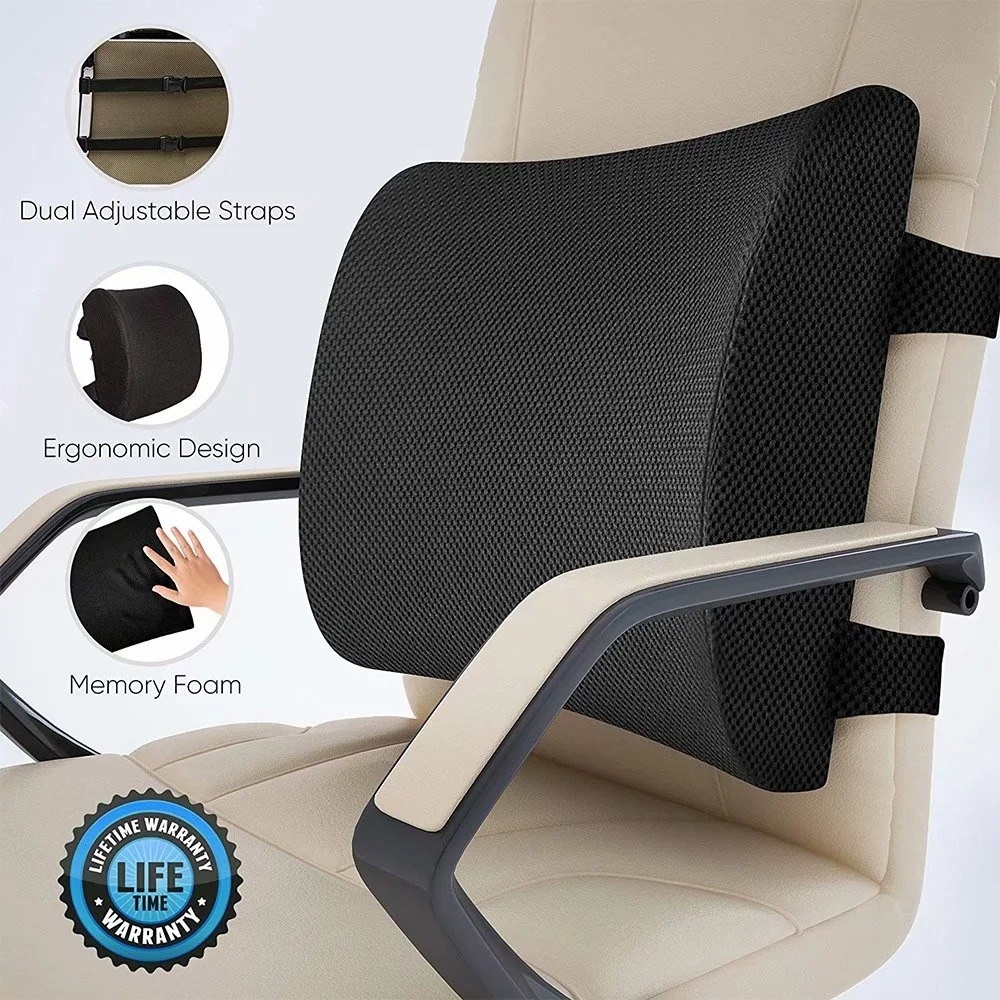 the black pillow on a cream office chair
