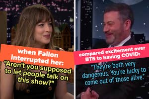 Dakota Johnson called out Fallon for interrupting her, and Kimmel compared excitement over BTS to having COVID