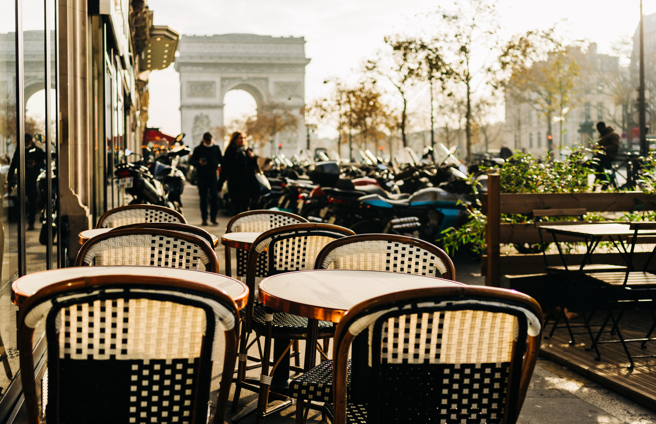 A daytime outdoor view of a Paris cafe