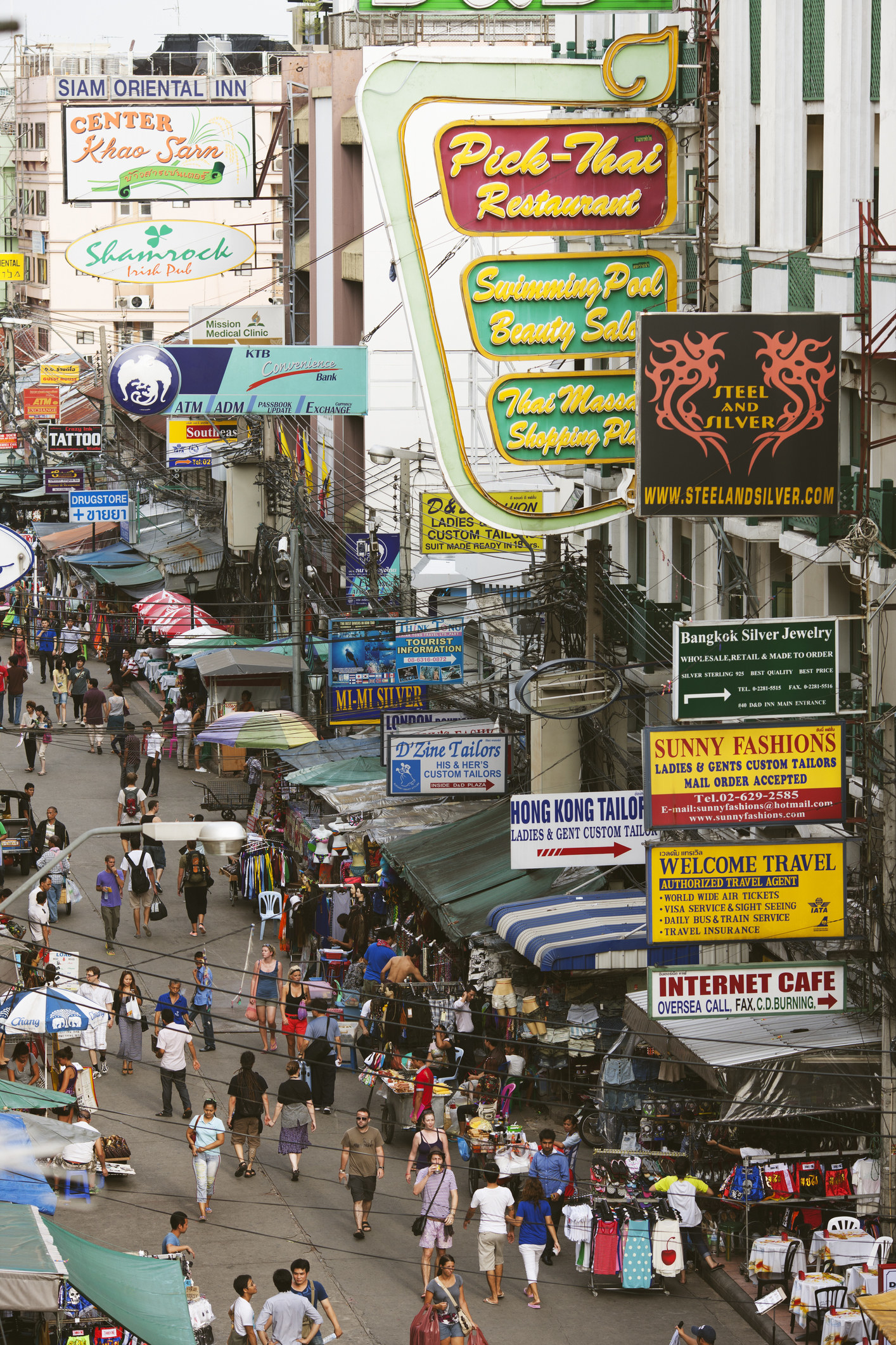 An elevated view of Khao San Road