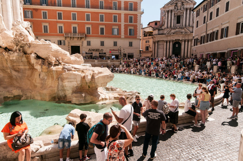 The Trevi Fountain and a crowd of tourists