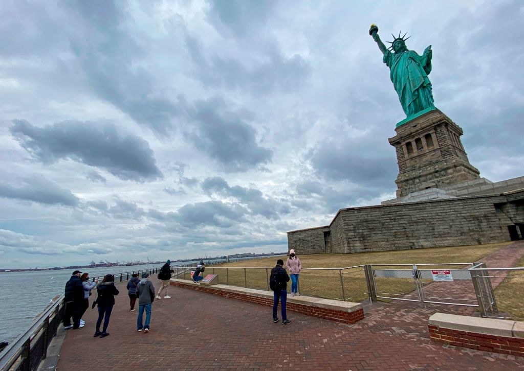 People visiting the Statue of Liberty