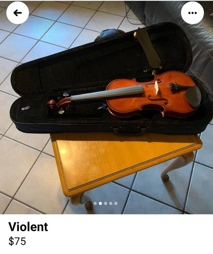Facebook Marketplace ad for a violin that reads &quot;violent&quot;