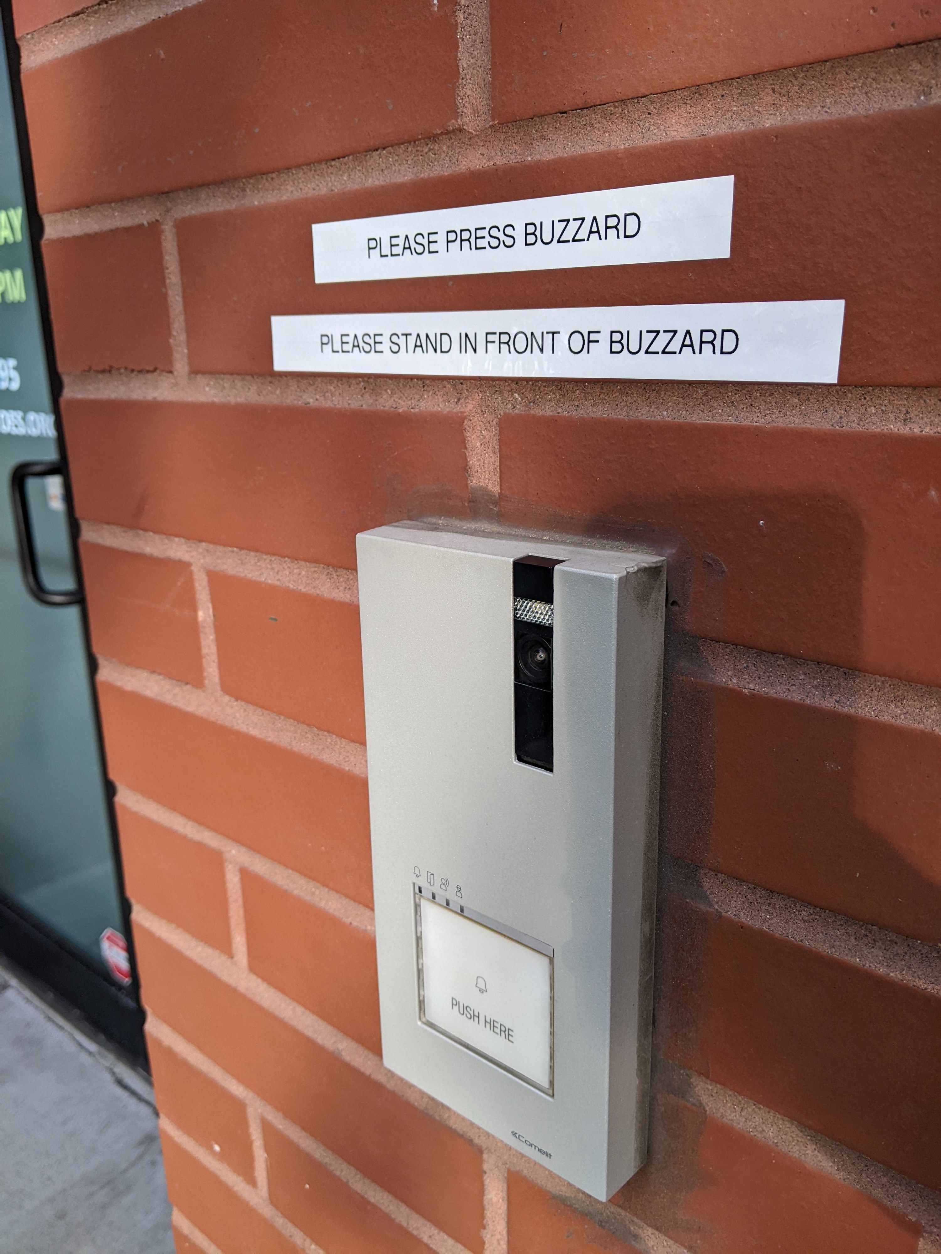A note telling people to press the &quot;buzzard&quot; instead of the buzzer