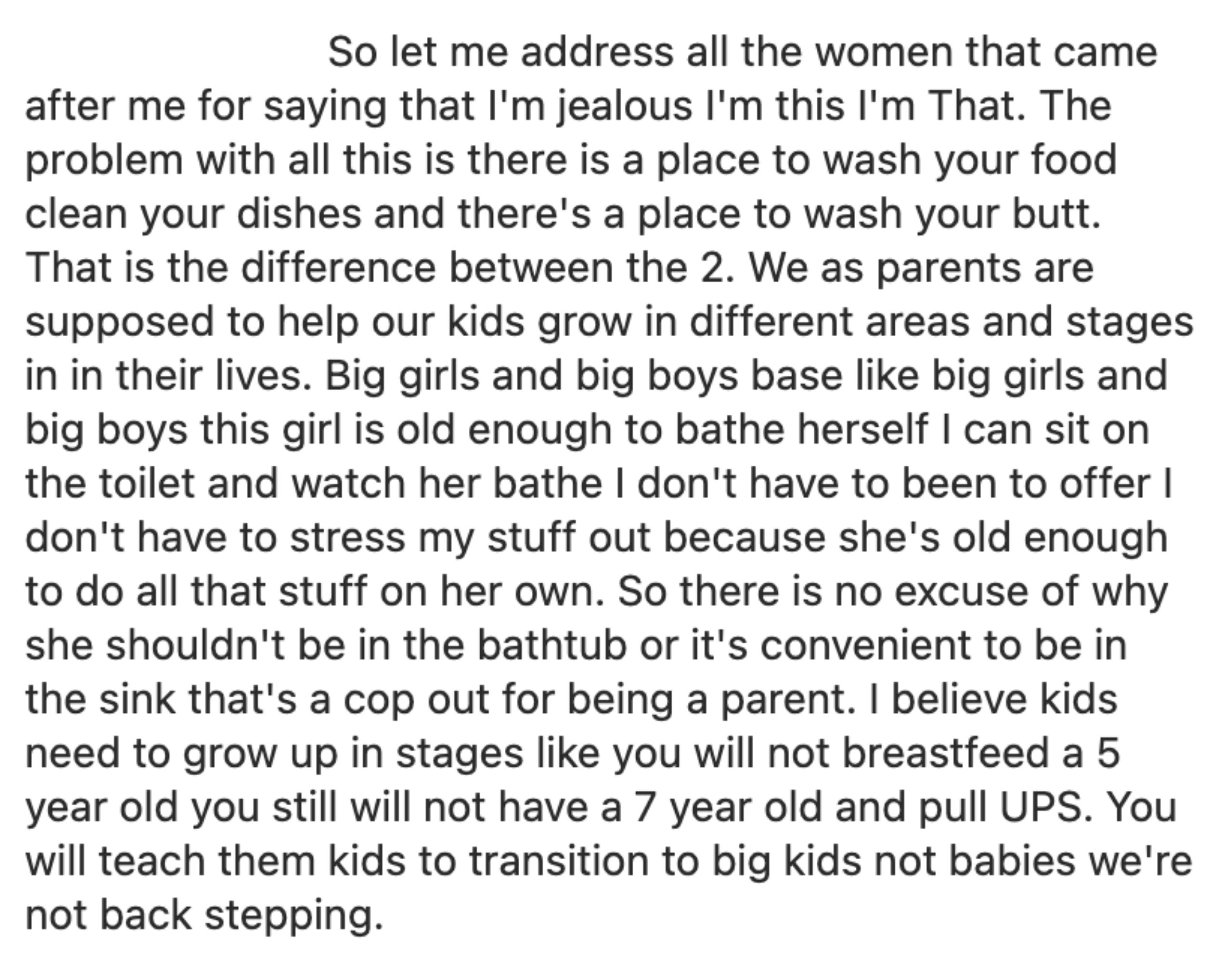 A long comment saying there is a difference between the places where you clean your food and where you clean humans