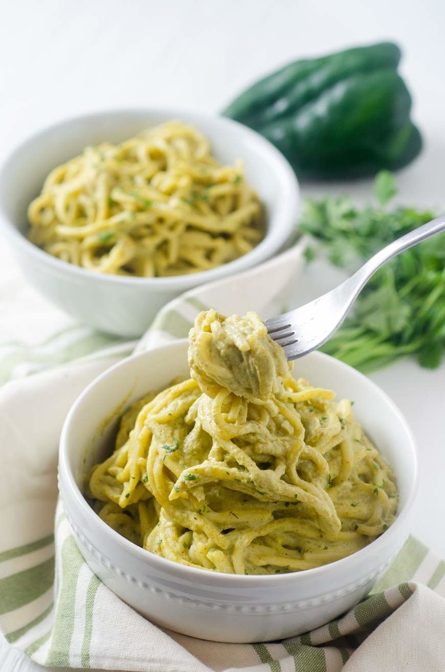 Vegan Espagueti Verde (Spaghetti in Poblano Sauce)