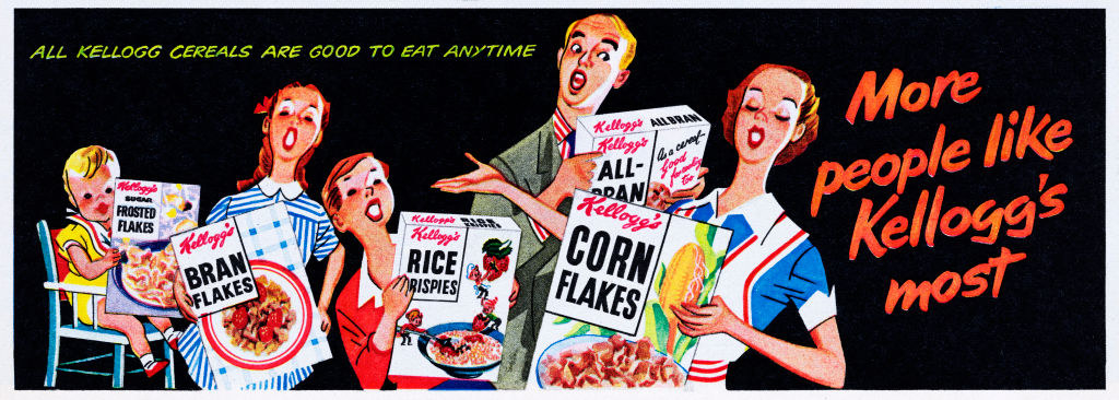 an old ad of a family with boxes of cereal