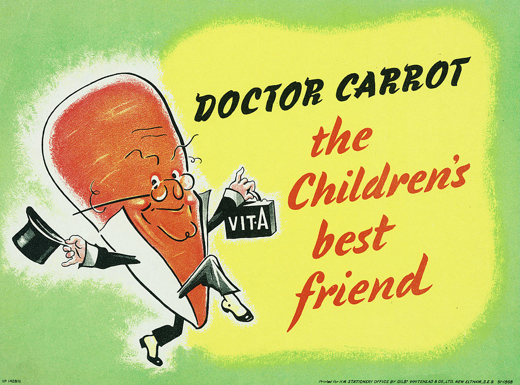 an illustrated ad of a carrot that saying he&#x27;s the children&#x27;s best friend
