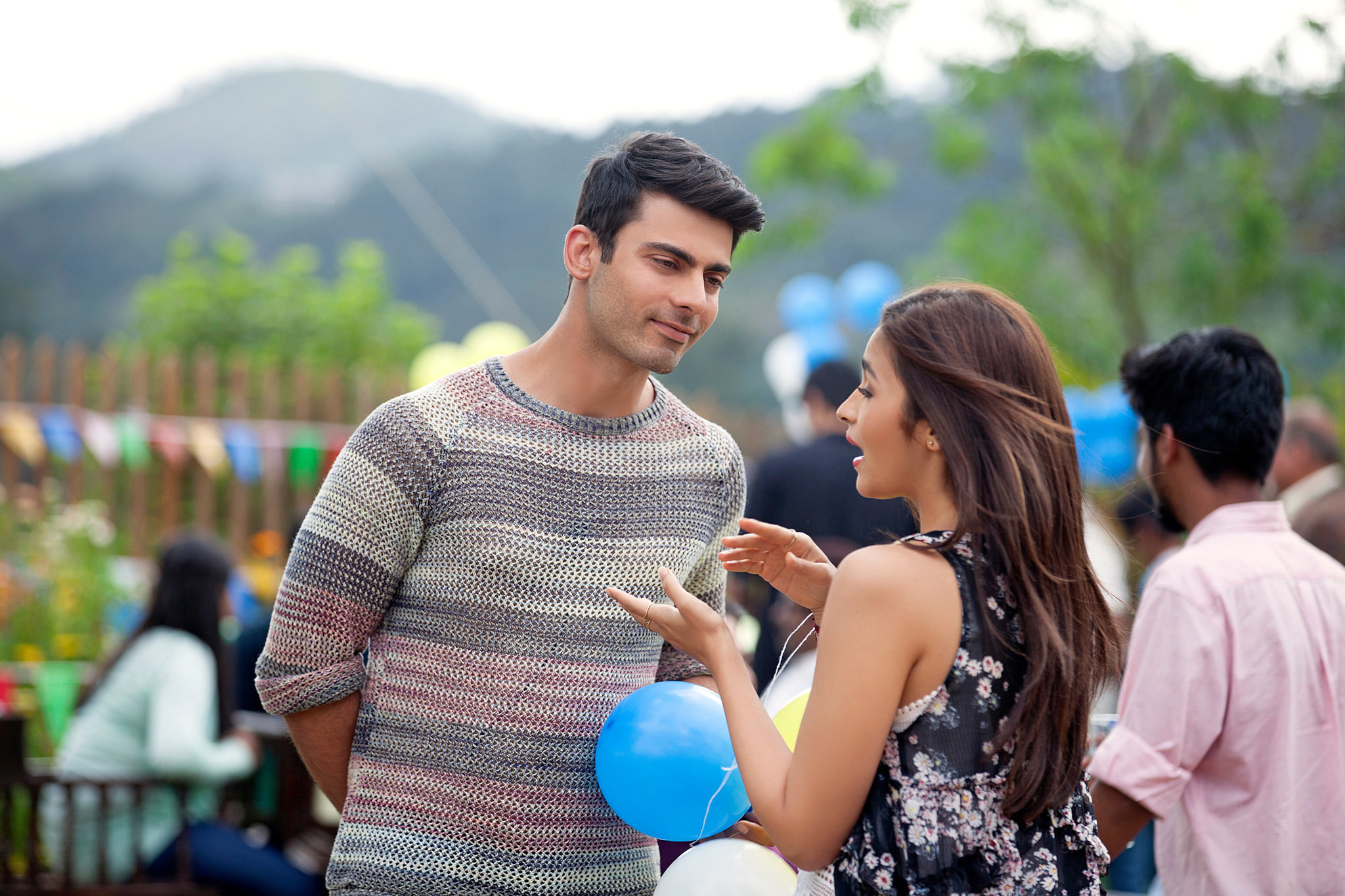 Alia Bhatt speaking to Fawad Khan in a still from the film