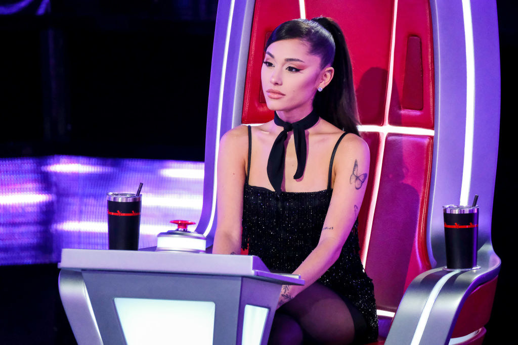 Ariana sitting on her judge&#x27;s seat on The Voice