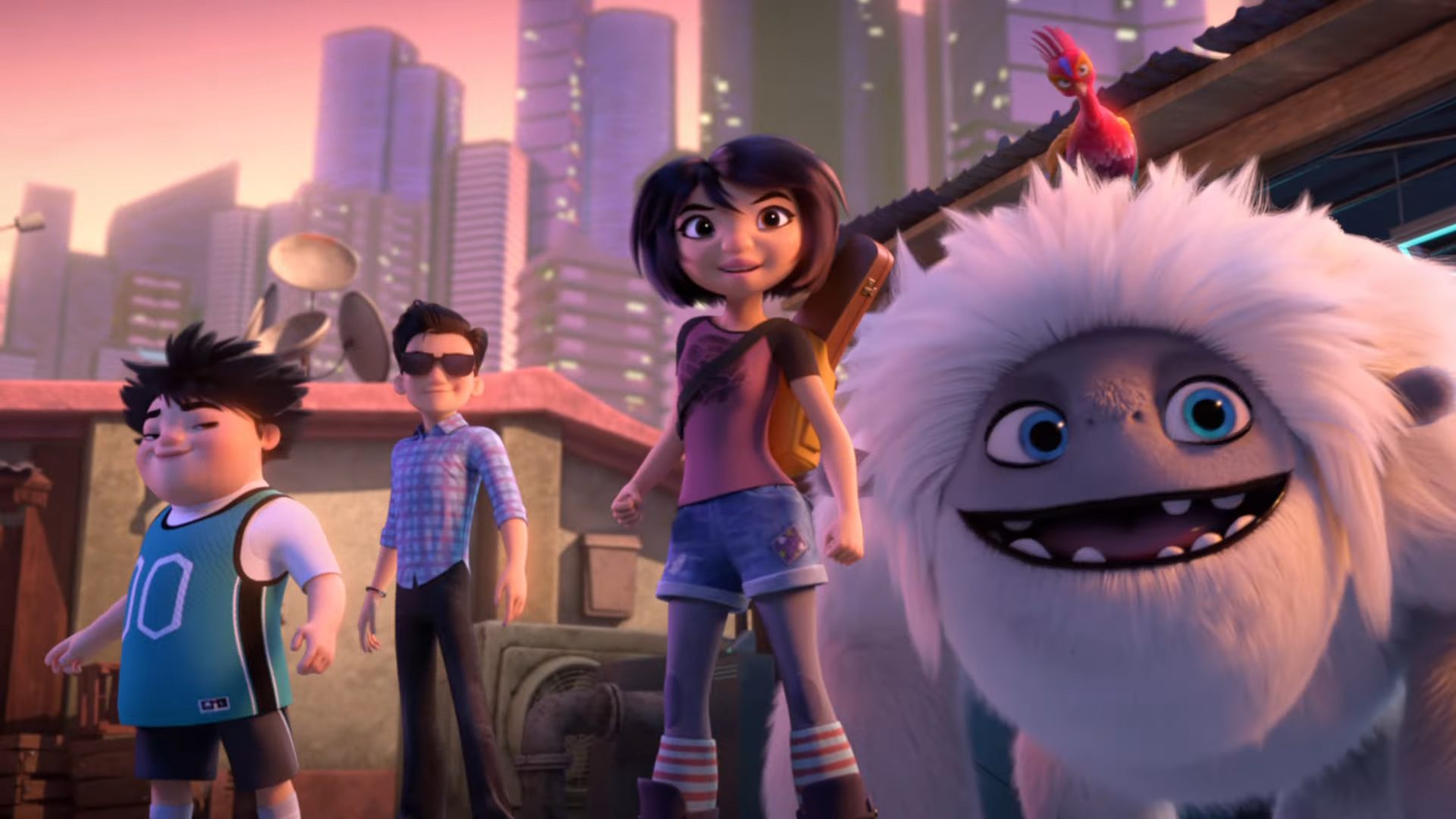 screenshot from &quot;Abominable and the Invisible City&quot;: Yi, Jin, Peng, and Everest