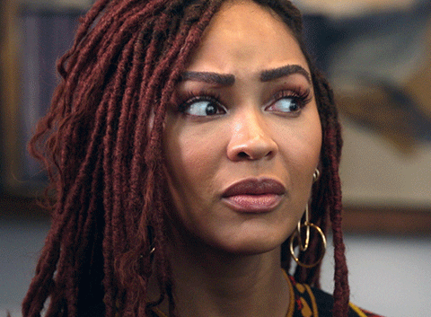Close-up of Meagan Good looking shocked