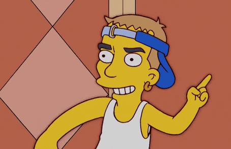 Simpsons character wearing a backward cap