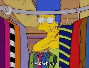 Marge Simpson going through her closet with the caption &quot;Groaning&quot;