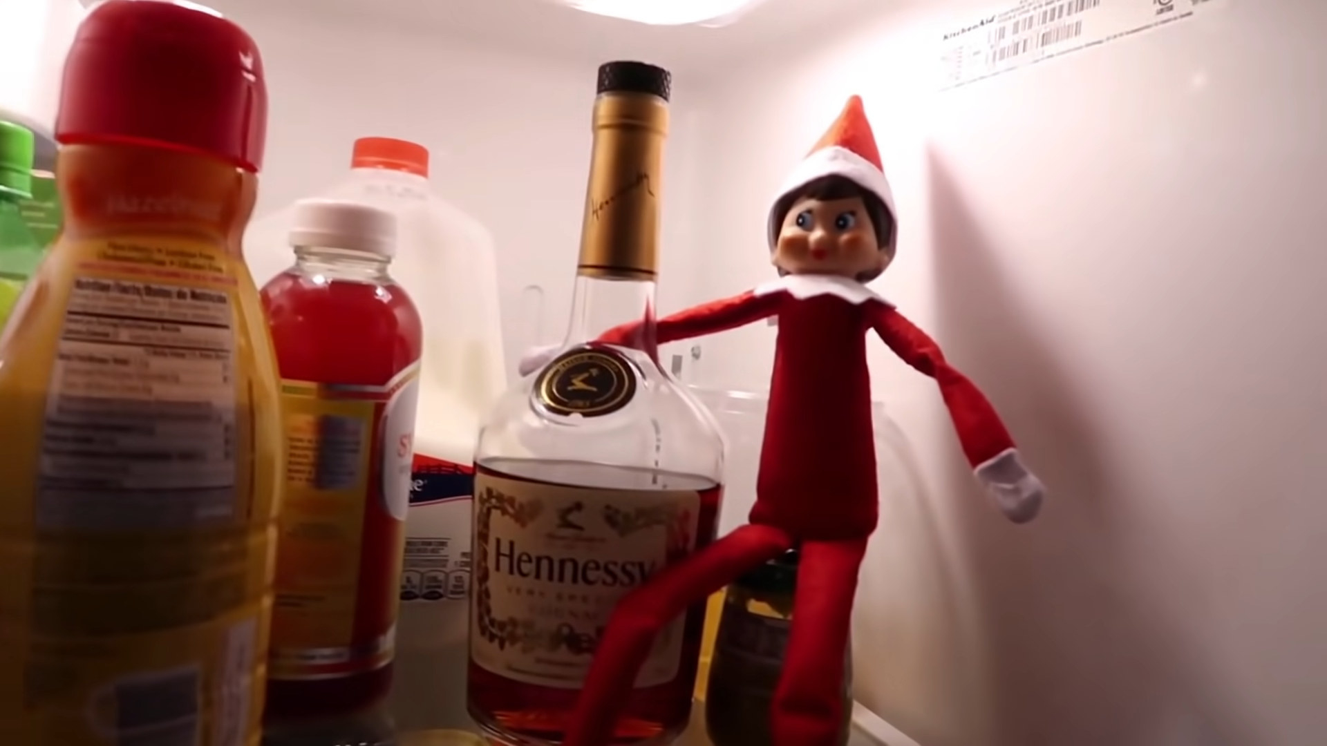 toy elf in the fridge