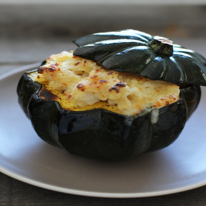 Mac 'n' cheese stuffed acorn squash.