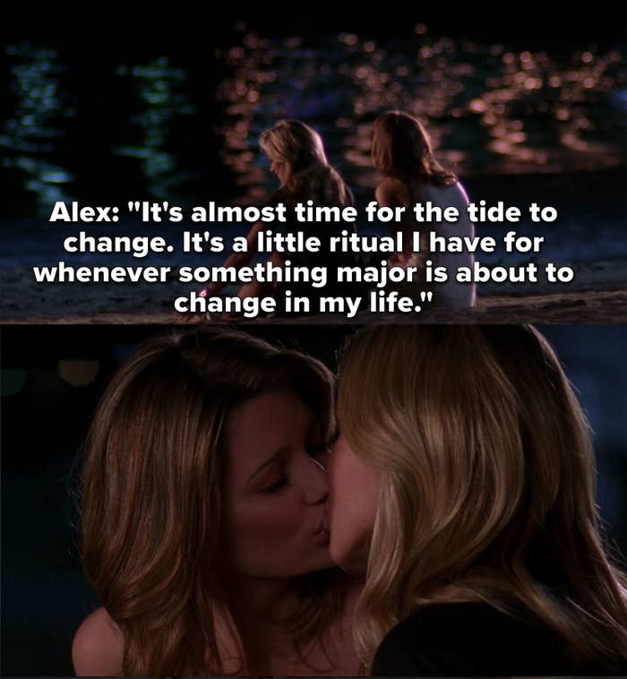 Marissa and Alex sharing a kiss on the beach