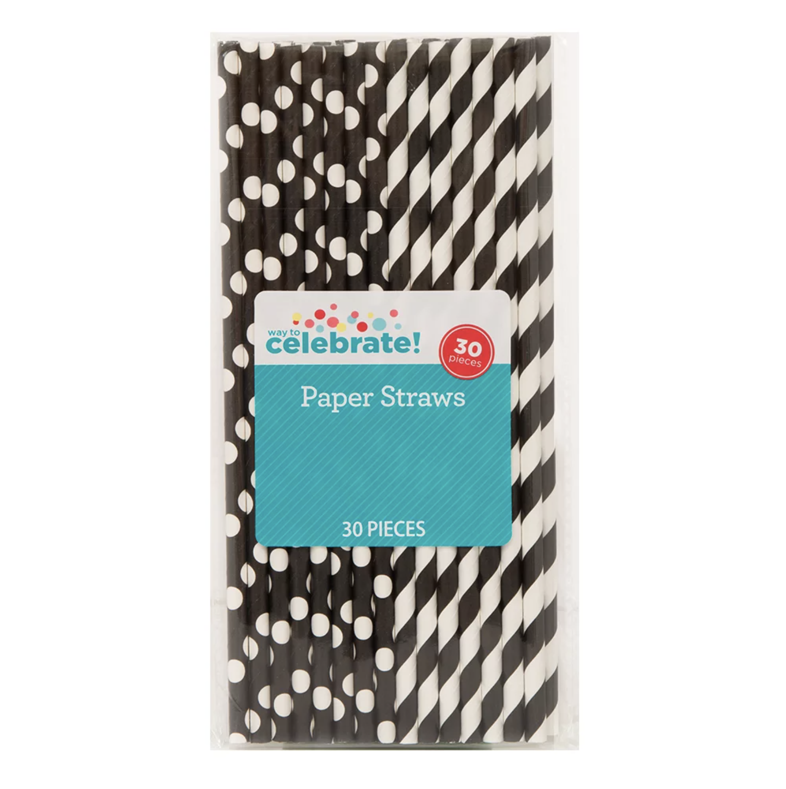 30-piece Way to Celebrate! polka-dotted and striped paper straws