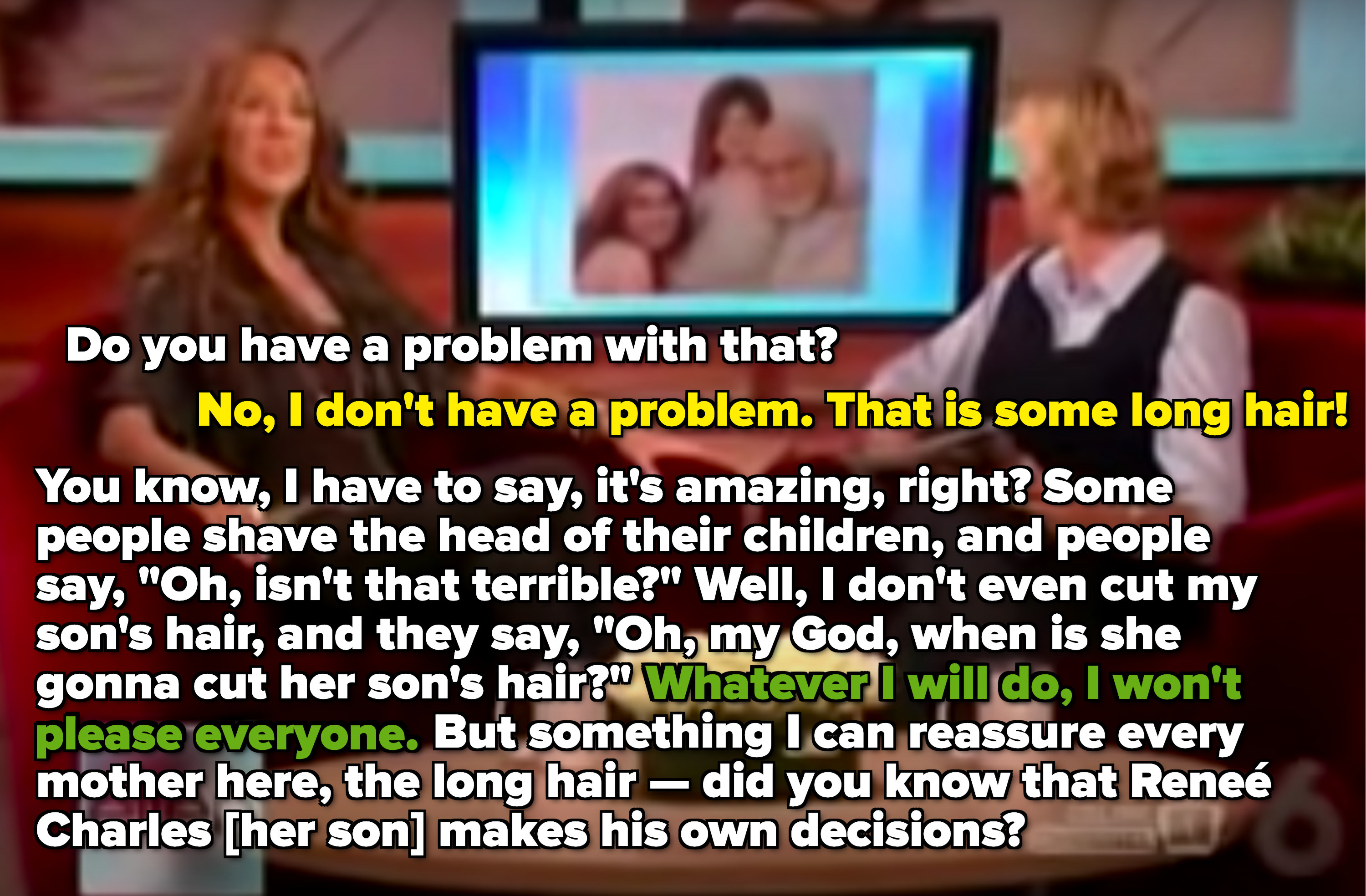 Celine saying no matter what she does, people will criticize her, but that her son makes his own decisions