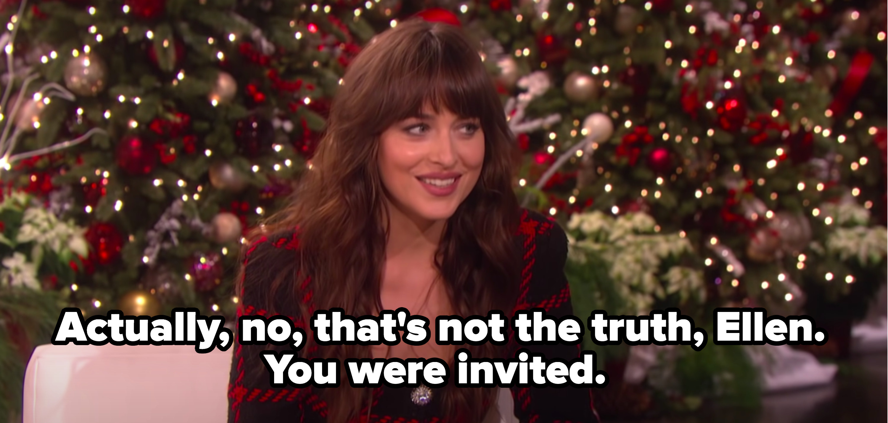 Dakota saying &quot;Actually, no, that&#x27;s not the truth, Ellen, you were invited&quot;